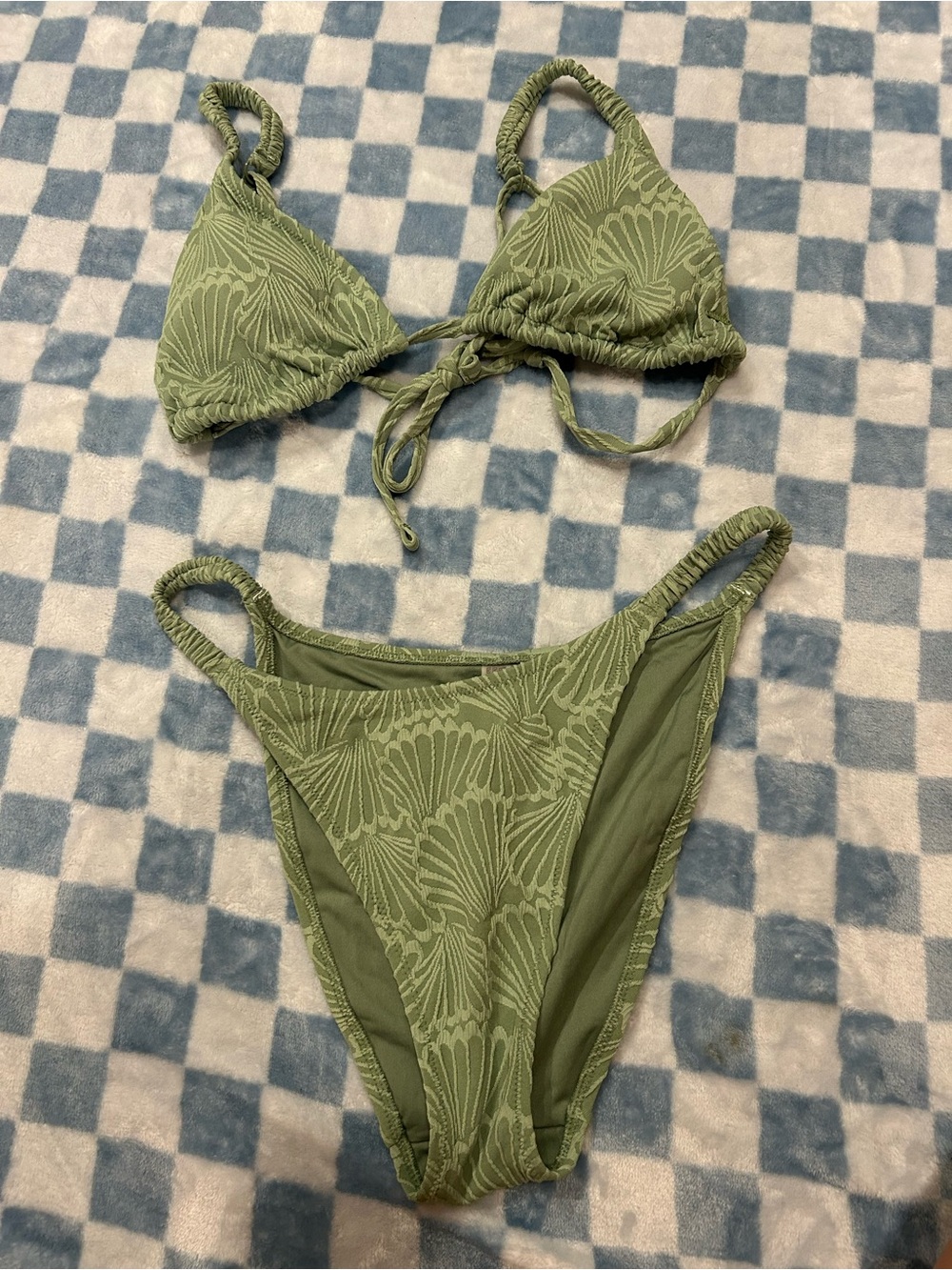 Victoria's Secret Olive Green Shell-Print Triangle Bikini Set